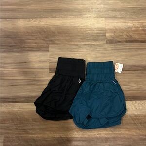 Black and Teal High-Waisted Shorts